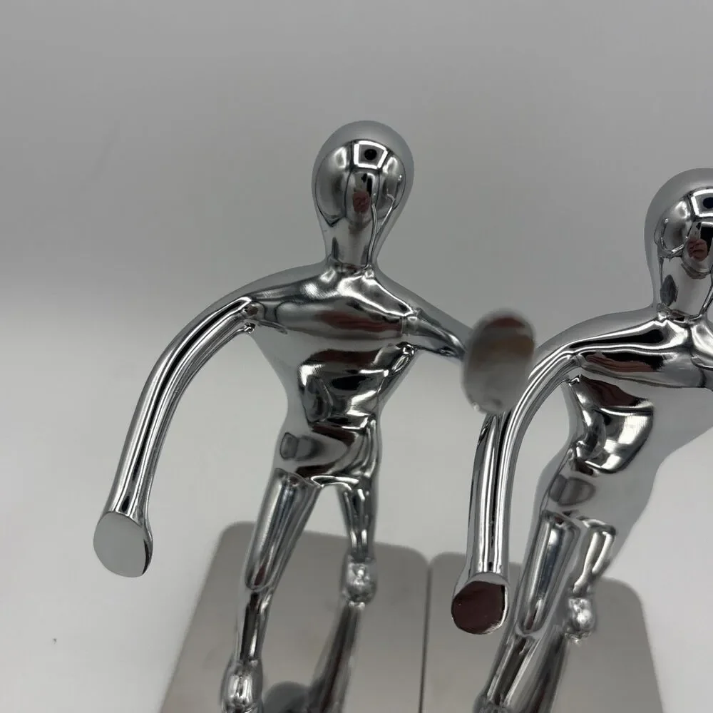 Pair of Pop Art Chrome Modern Man Abstract Figure Bookends Modernist Sculpture